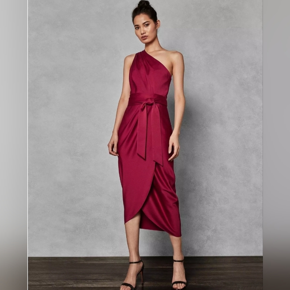 Ted Baker London One-Shoulder Burgundy Midi Dress